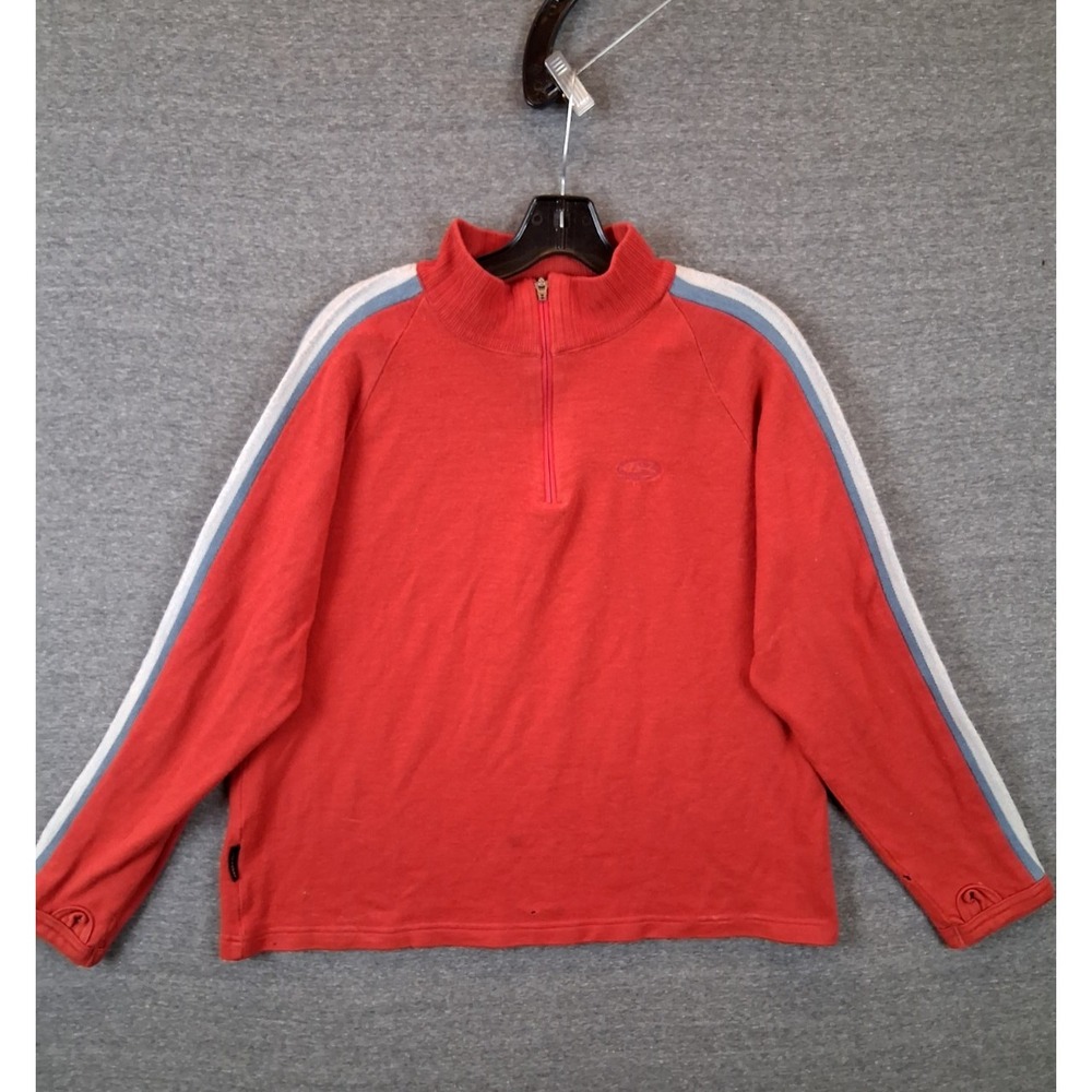 Icebreaker Merino Sweater Mens Lage Red Stripe1/4 Zip 100% Merino Wool Sport LTD